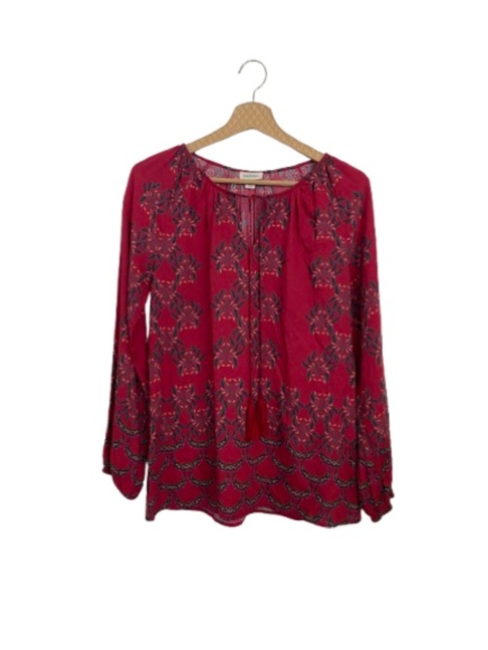 Sundance Red Floral Paisley Embroidered Tie-Front Blouse - Boho - Size S